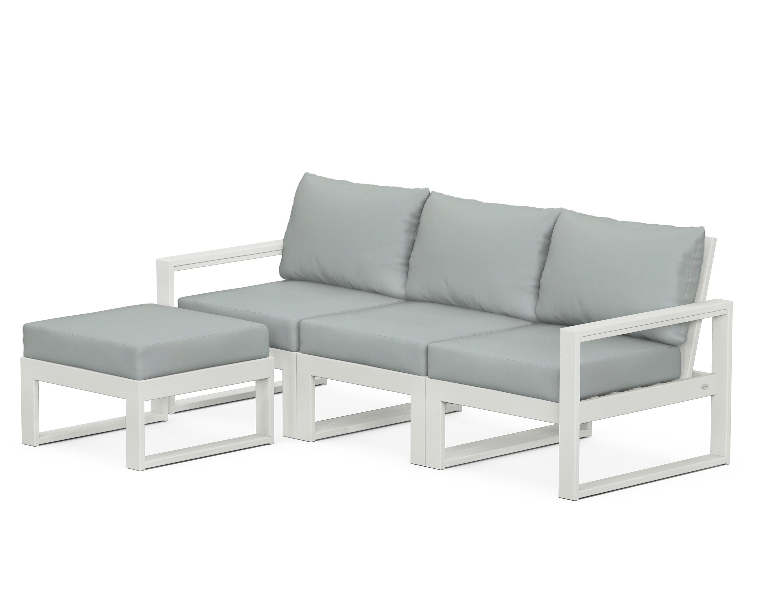 POLYWOOD® EDGE 4-Piece Modular Deep Seating Set with Ottoman in Vintage White / Spa