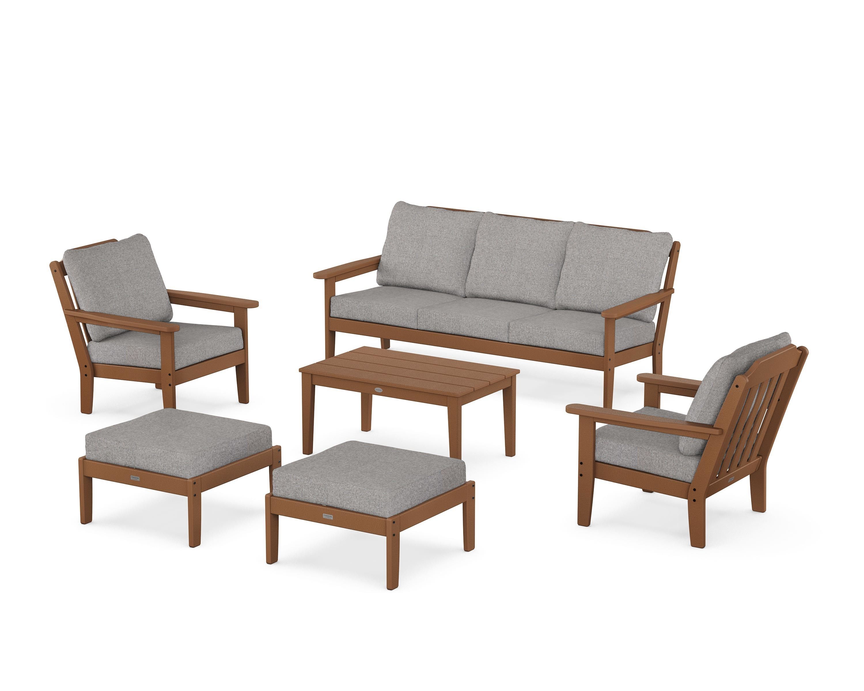 Country Living Cottage 6-Piece Lounge Sofa Set in Teak / Grey Mist