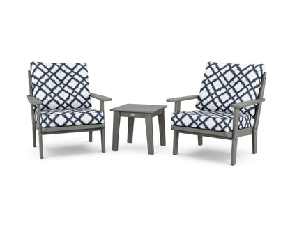 POLYWOOD® Lakeside 3-Piece Deep Seating Chair Set in Slate Grey / Trellis Marine Indigo