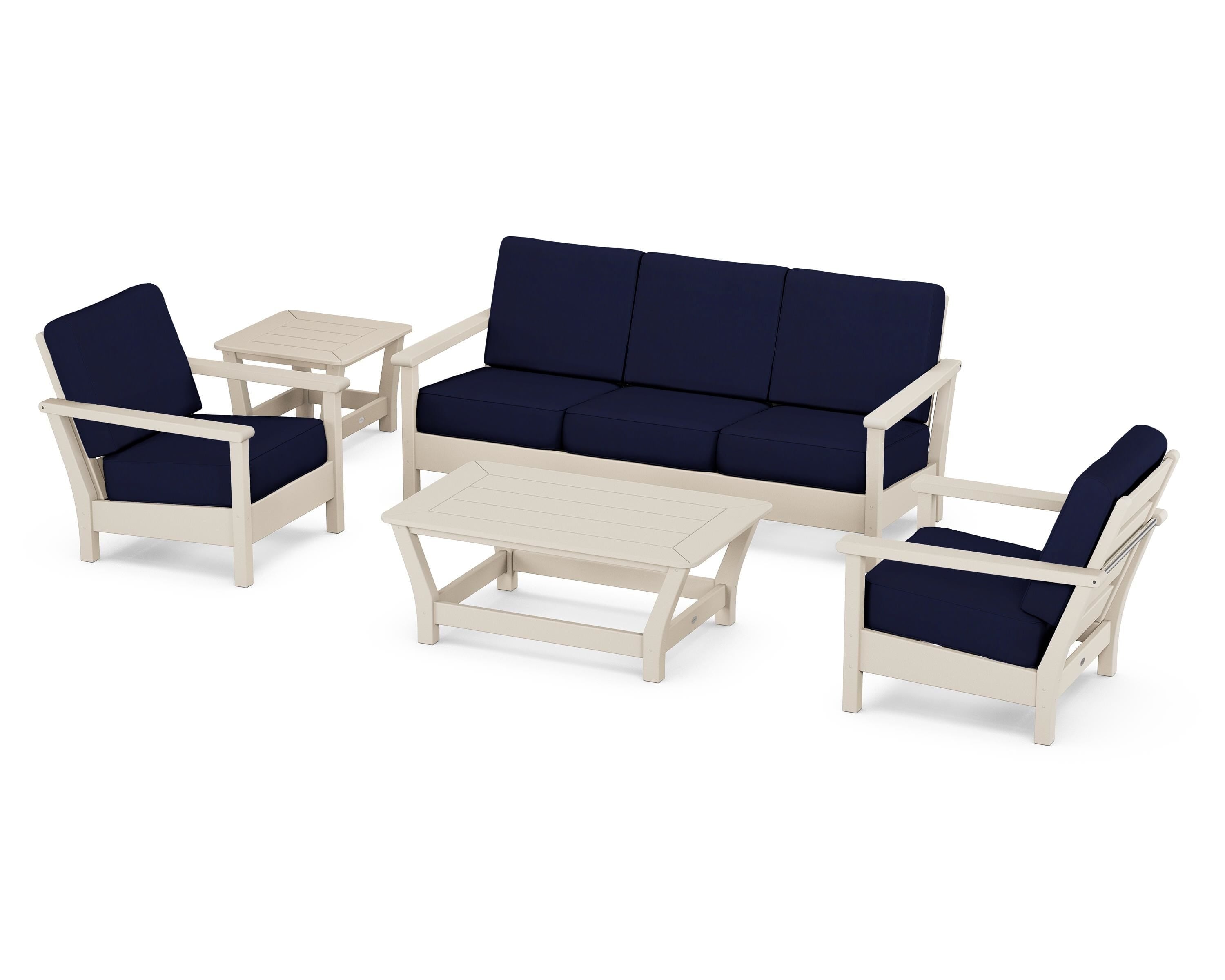 POLYWOOD® Harbour 5-Piece Deep Seating Set in Sand / Navy