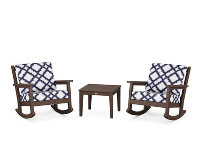 POLYWOOD® Chippendale 3-Piece Deep Seating Rocker Set in Mahogany / Trellis Navy