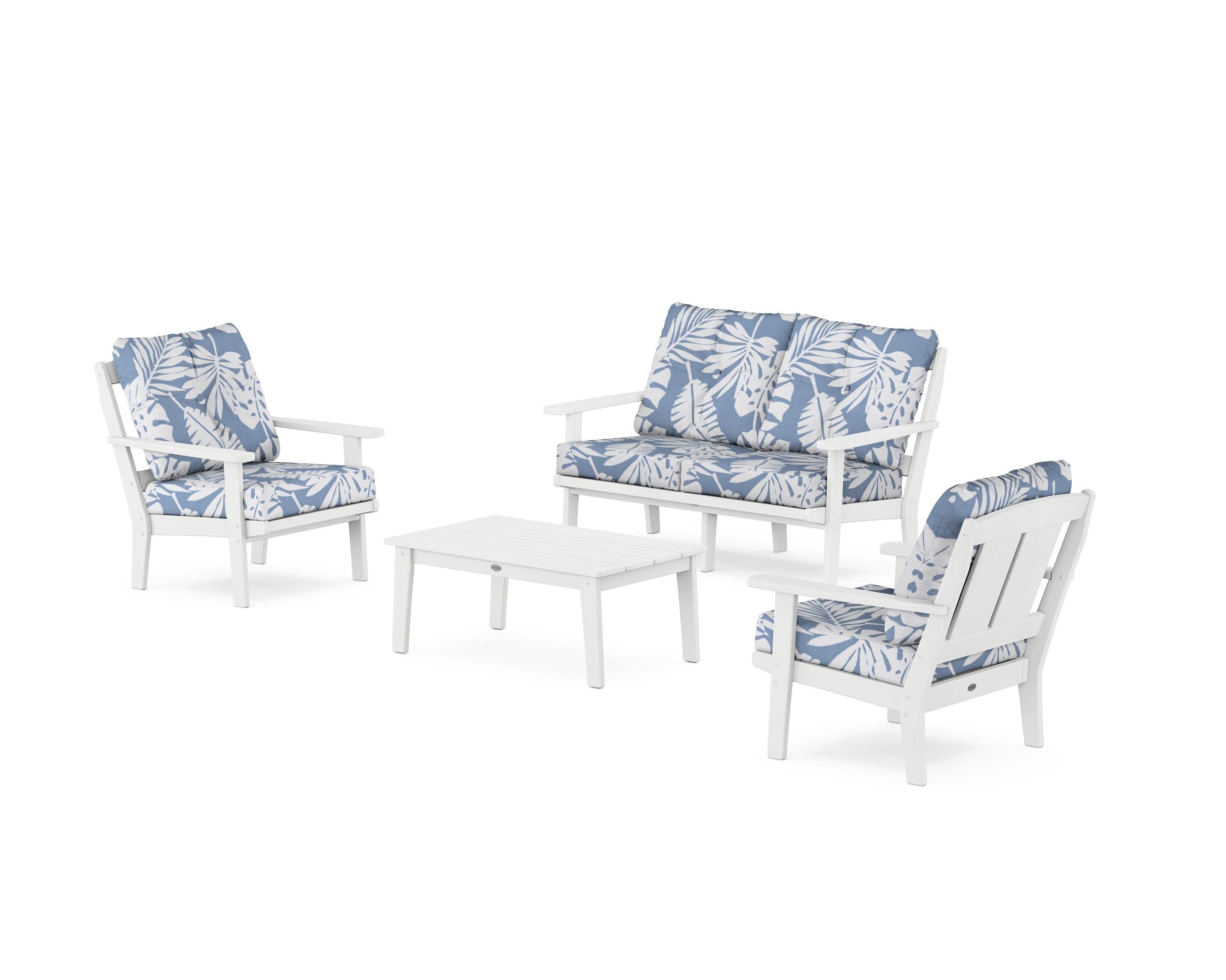 POLYWOOD® Mission 4-Piece Deep Seating Set with Loveseat in White / Leaf Sky Blue