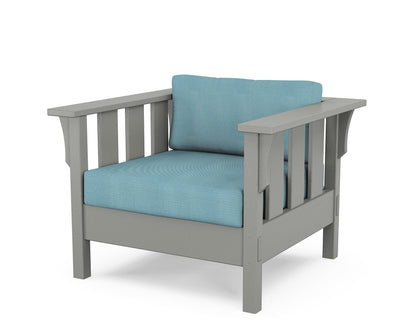 Martha Stewart by POLYWOOD® Acadia Deep Seating Chair in Slate Grey / Lattice Sky Blue