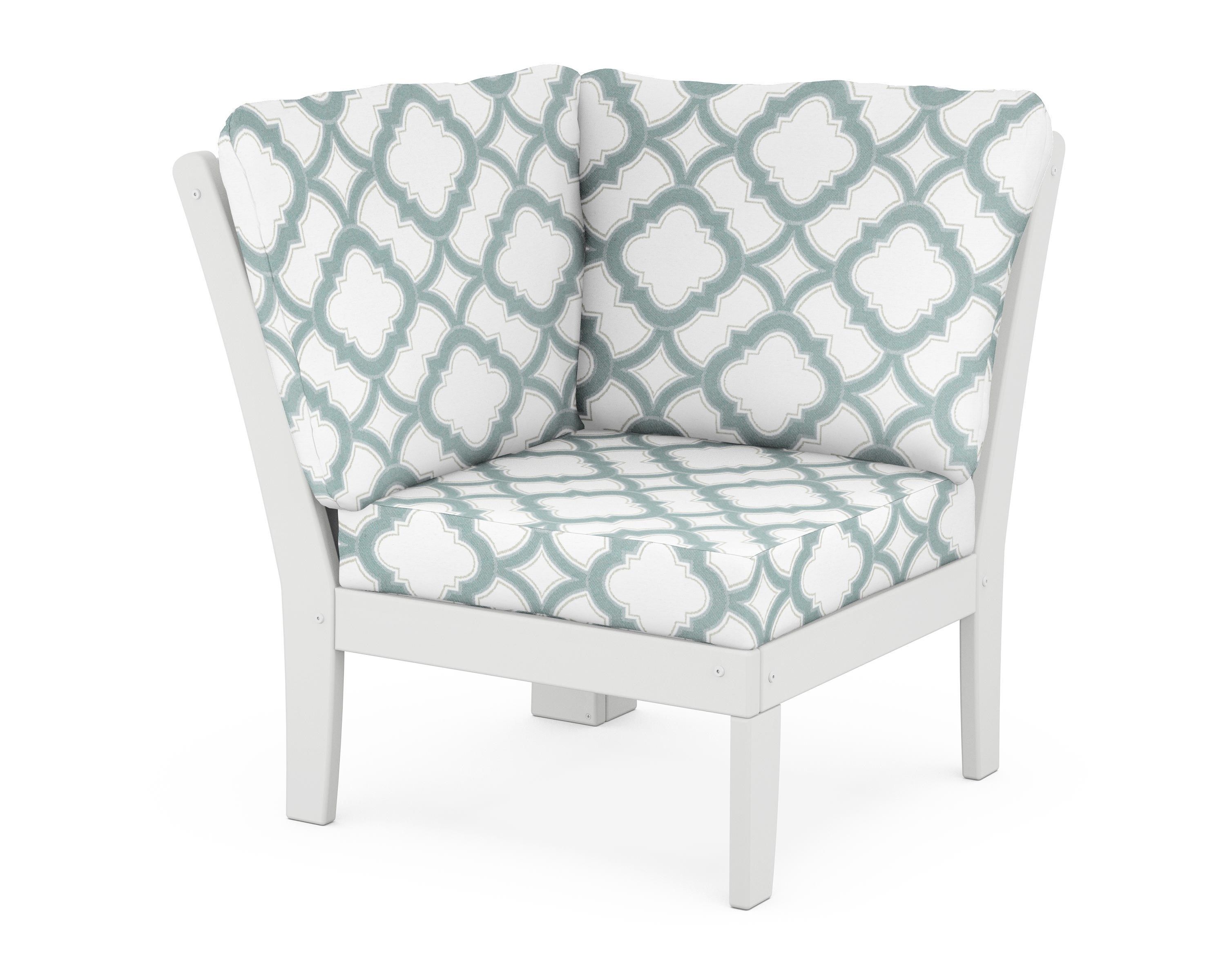 POLYWOOD® Braxton Modular Corner Chair in White / Trellis Glacier Spa