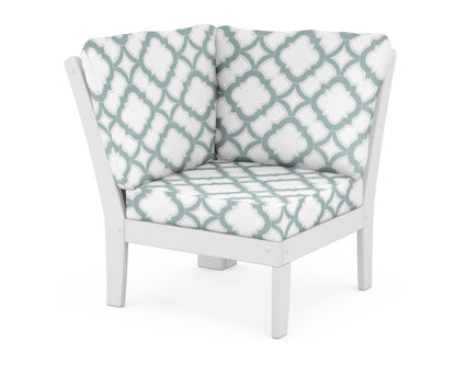 POLYWOOD® Braxton Modular Corner Chair in White / Trellis Glacier Spa