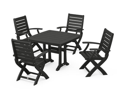 POLYWOOD® Signature Folding Chair 5-Piece Dining Set with Trestle Legs in Black
