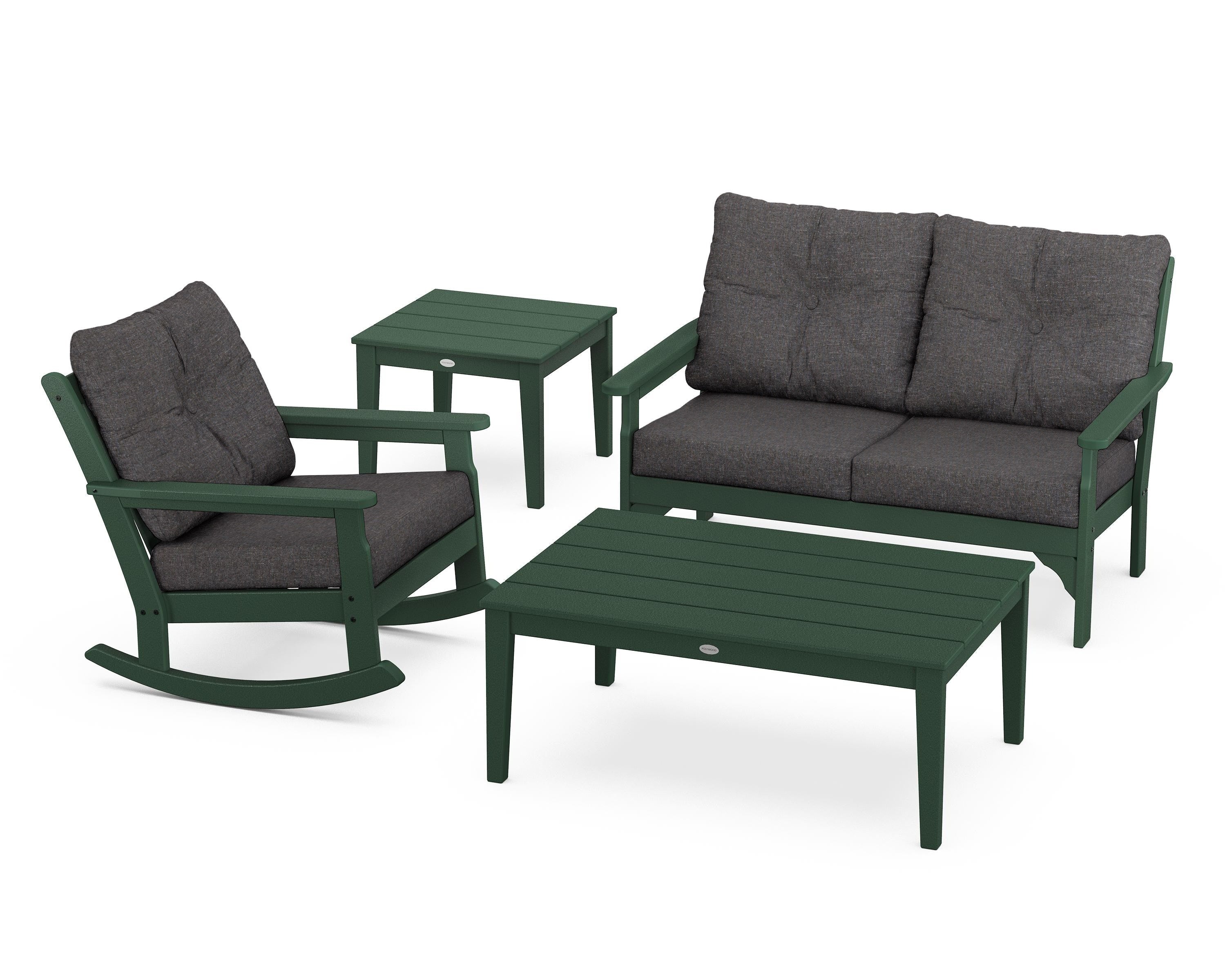 POLYWOOD® Vineyard 4-Piece Deep Seating Rocker Set in Green / Ash Charcoal