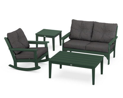 POLYWOOD® Vineyard 4-Piece Deep Seating Rocker Set in Green / Ash Charcoal