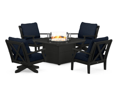 POLYWOOD® Braxton 5-Piece Deep Seating Set with Fire Table in Black / Marine Indigo