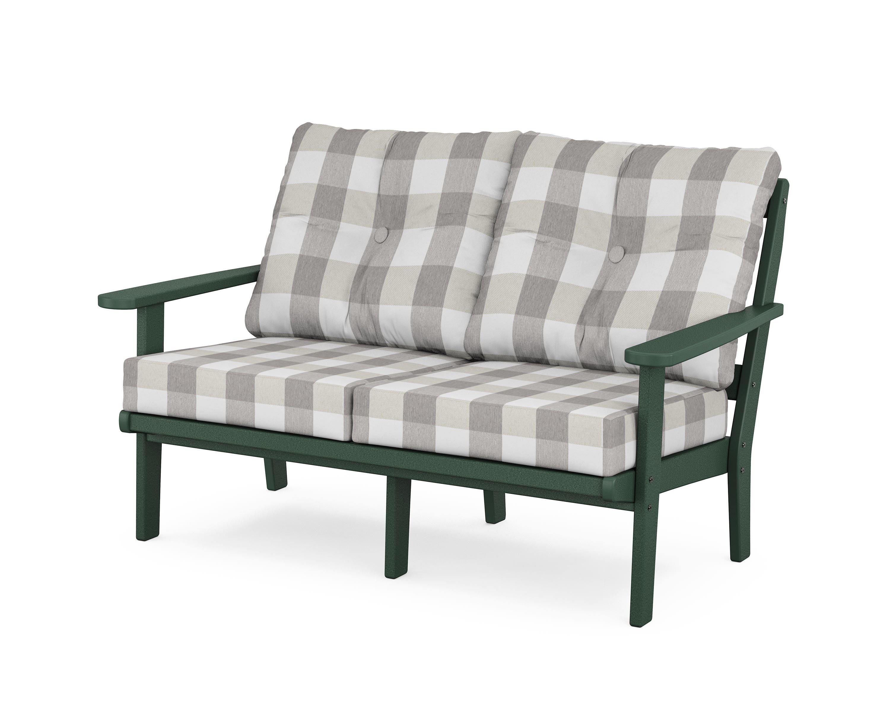 POLYWOOD® Mission Deep Seating Loveseat in Green / Buffalo Plaid Grey Mist