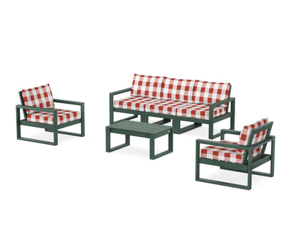 POLYWOOD® EDGE Sectional 4-Piece Deep Seating Set with Sofa in Green / Buffalo Plaid Crimson