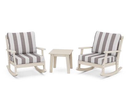 POLYWOOD® Braxton 3-Piece Deep Seating Rocker Set in Sand / Cabana Stripe Grey Mist