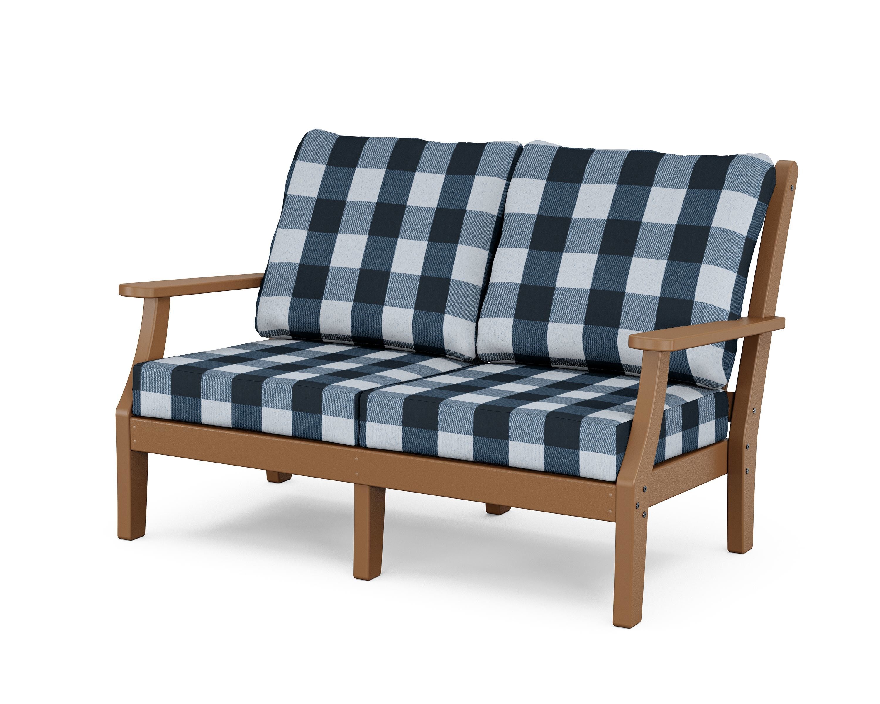 Country Living Wovendale Deep Seating Loveseat in Teak / Buffalo Plaid Marine Indigo