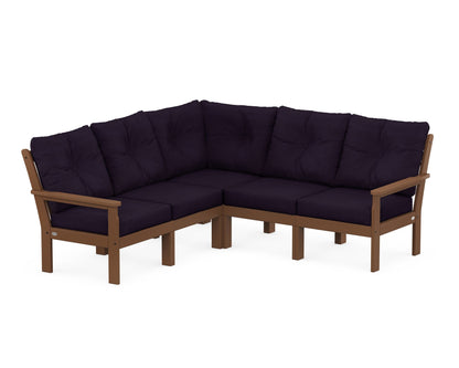 POLYWOOD® Vineyard 5-Piece Sectional in Teak / Navy Linen