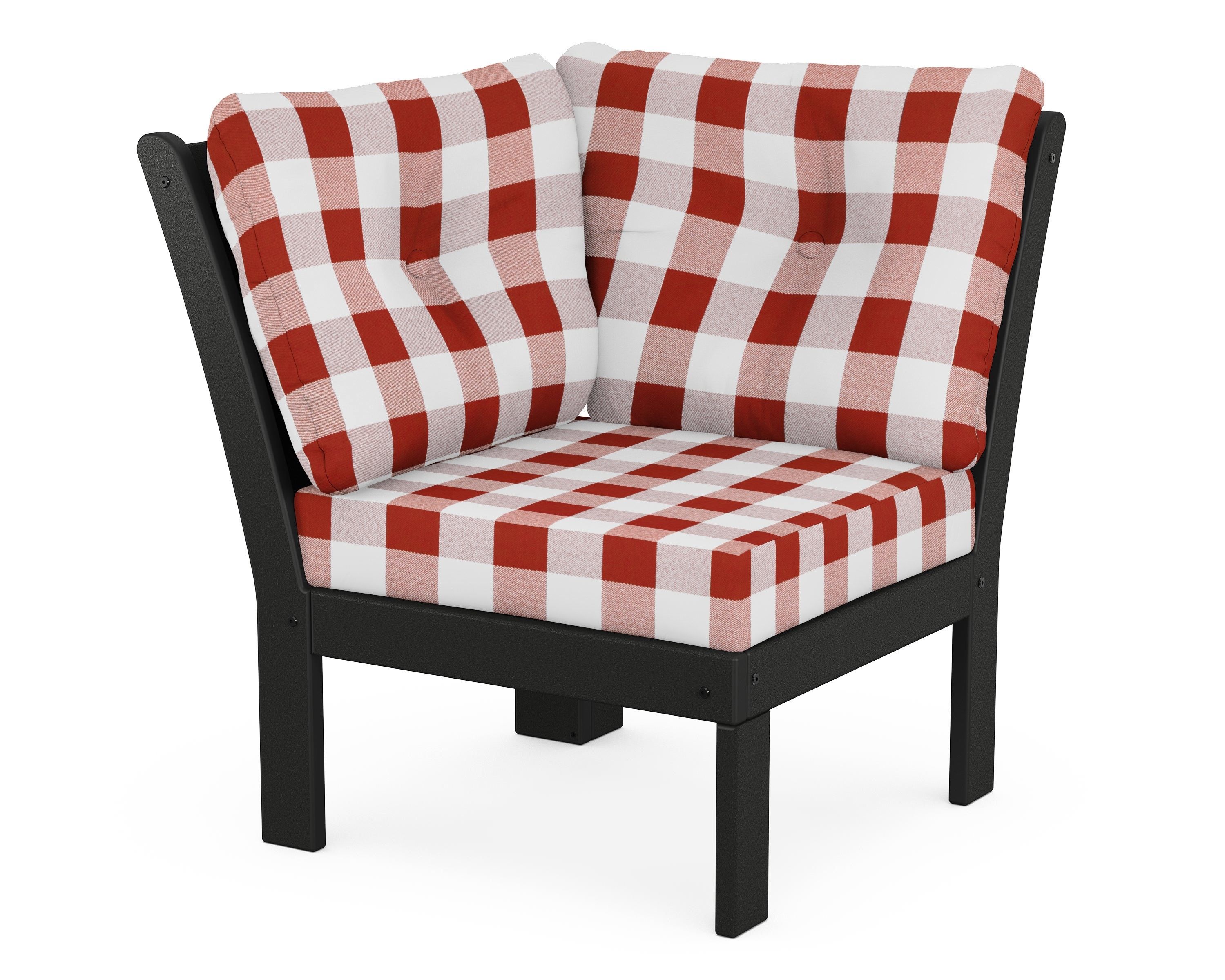 POLYWOOD® Vineyard Modular Corner Chair in Black / Buffalo Plaid Crimson