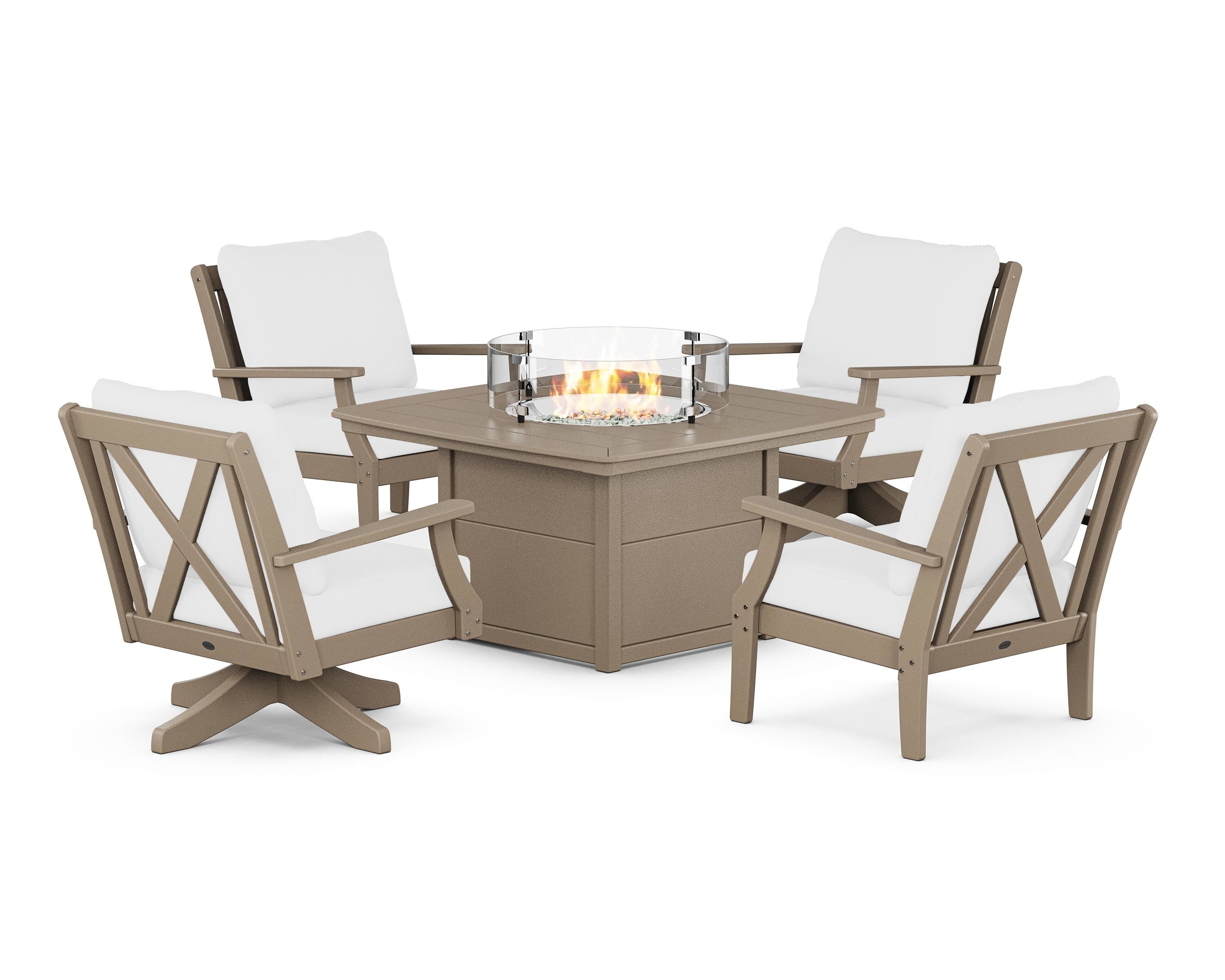 POLYWOOD® Braxton 5-Piece Deep Seating Set with Fire Table in Sand / Natural