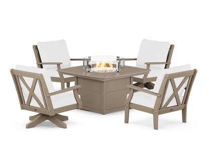 POLYWOOD® Braxton 5-Piece Deep Seating Set with Fire Table in Sand / Natural