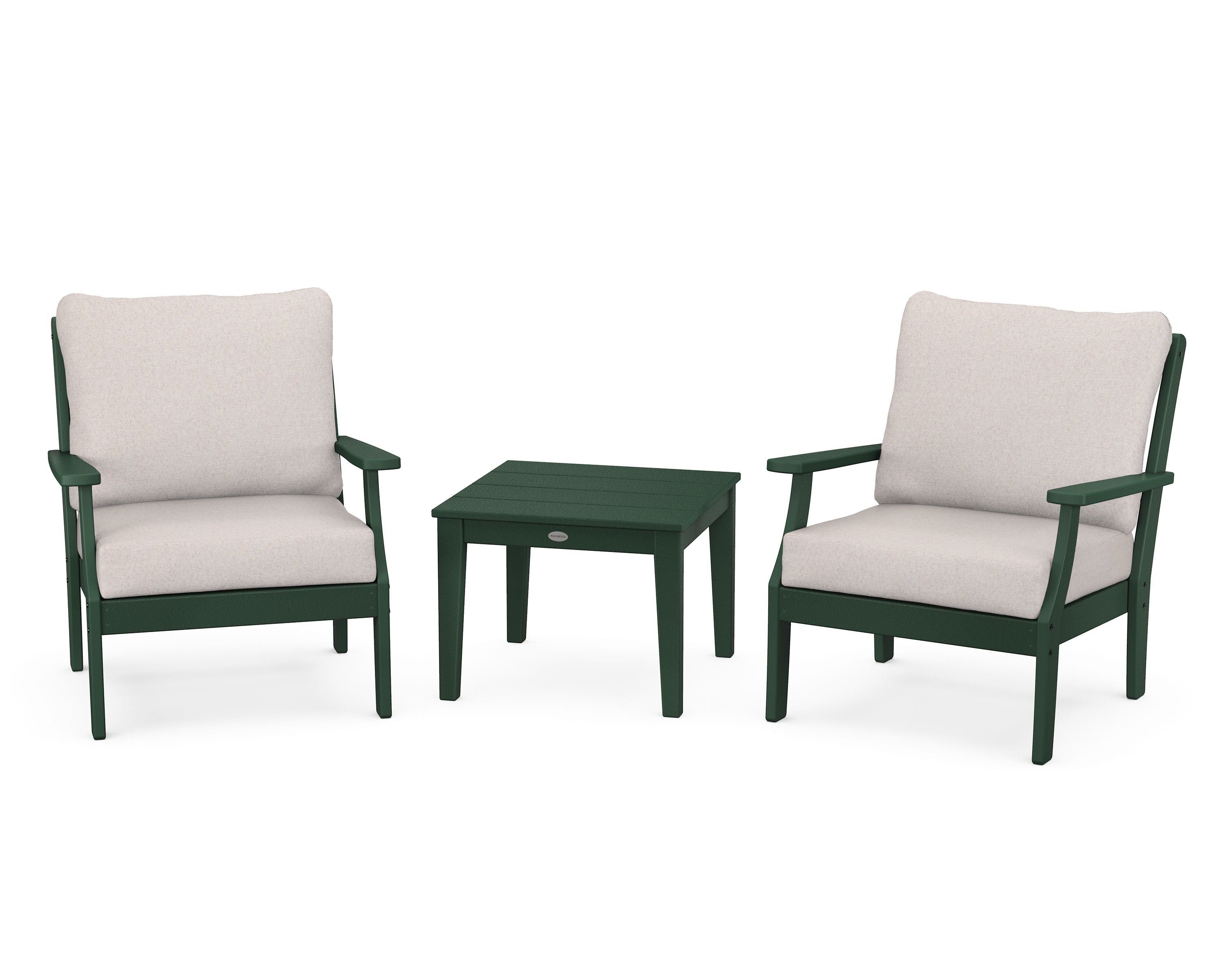 POLYWOOD® Braxton 3-Piece Deep Seating Set in Green / Dune Burlap