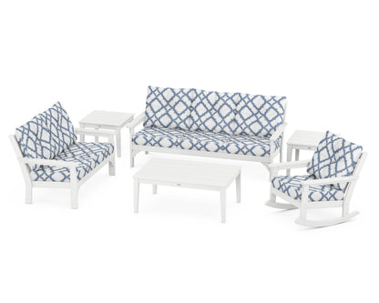 POLYWOOD® Vineyard 6-Piece Deep Seating Set in White / Trellis Sky Blue