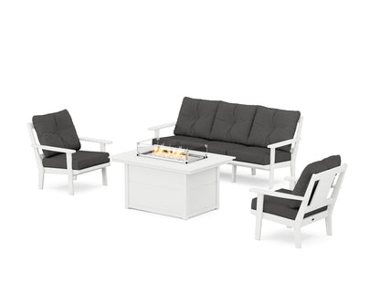 POLYWOOD® Prairie Deep Seating Fire Pit Table Set in White / Spectrum Carbon