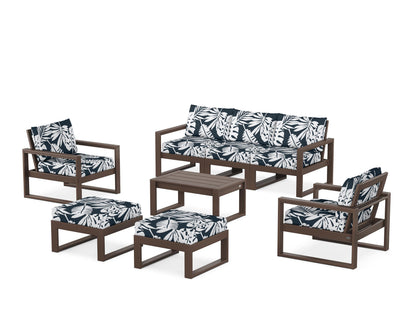 POLYWOOD® EDGE Sectional 8-Piece Lounge Sofa Set in Mahogany / Leaf Marine Indigo
