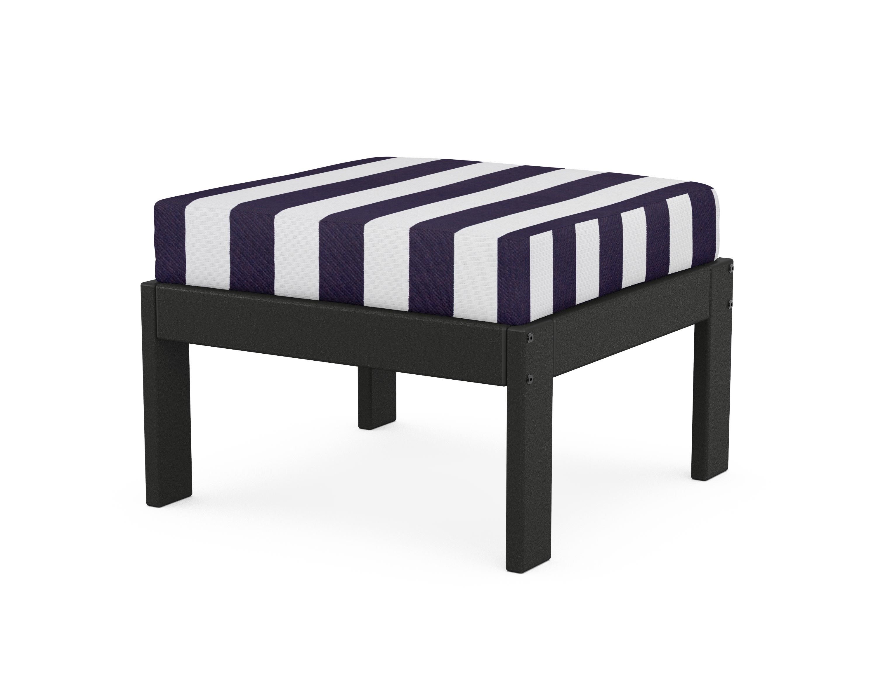 POLYWOOD® Vineyard Modular Ottoman in Black / Cabana Stripe Navy