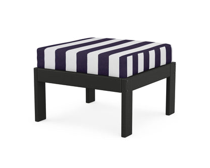 POLYWOOD® Vineyard Modular Ottoman in Black / Cabana Stripe Navy