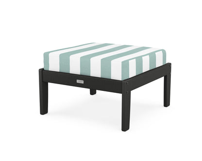 Country Living Cottage Deep Seating Ottoman in Black / Cabana Stripe Glacier Spa