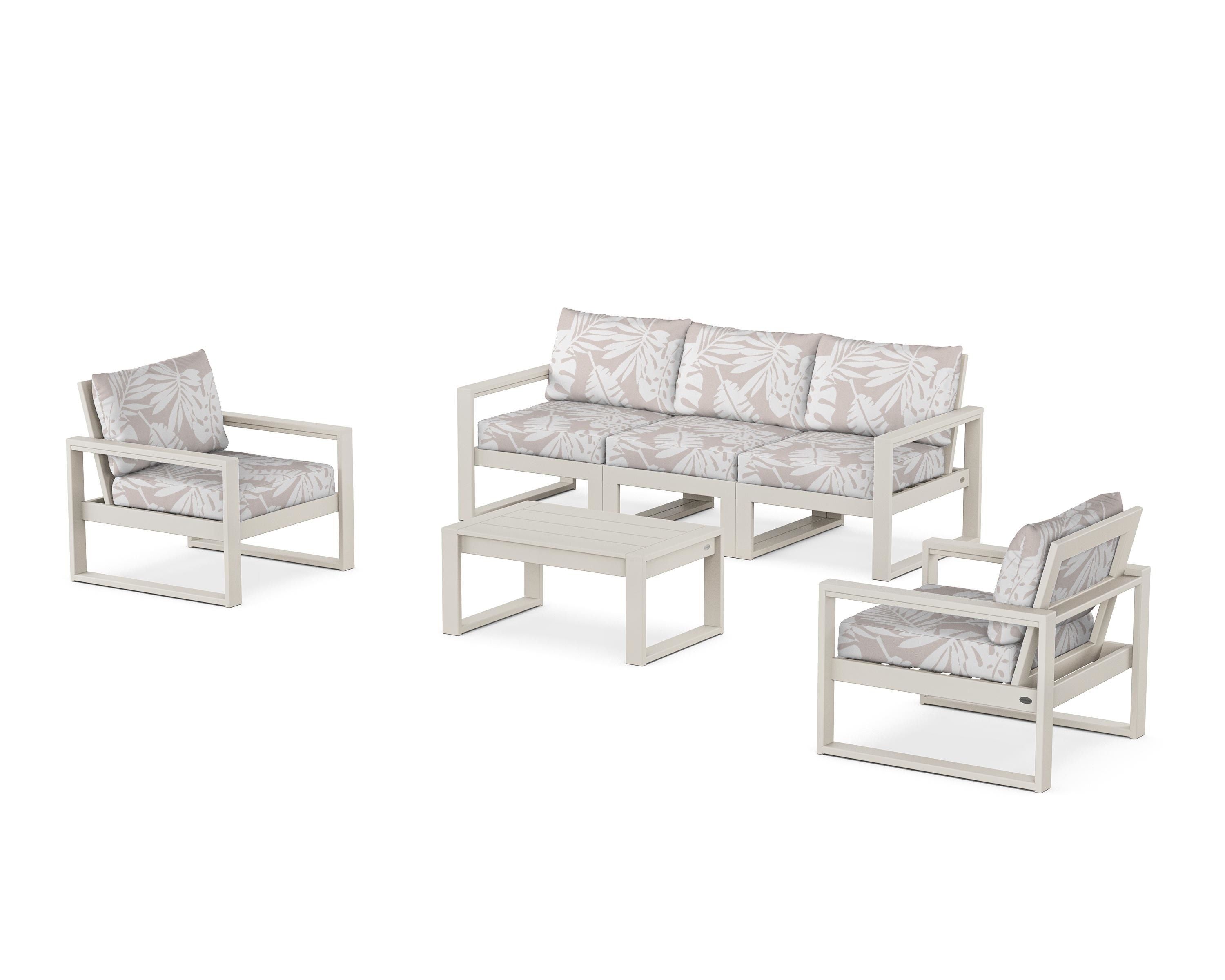 POLYWOOD® EDGE Sectional 4-Piece Deep Seating Set with Sofa in Sand / Leaf Dune Burlap