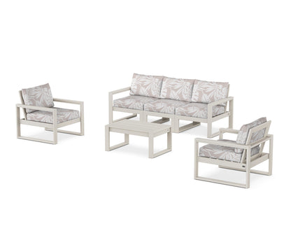 POLYWOOD® EDGE Sectional 4-Piece Deep Seating Set with Sofa in Sand / Leaf Dune Burlap