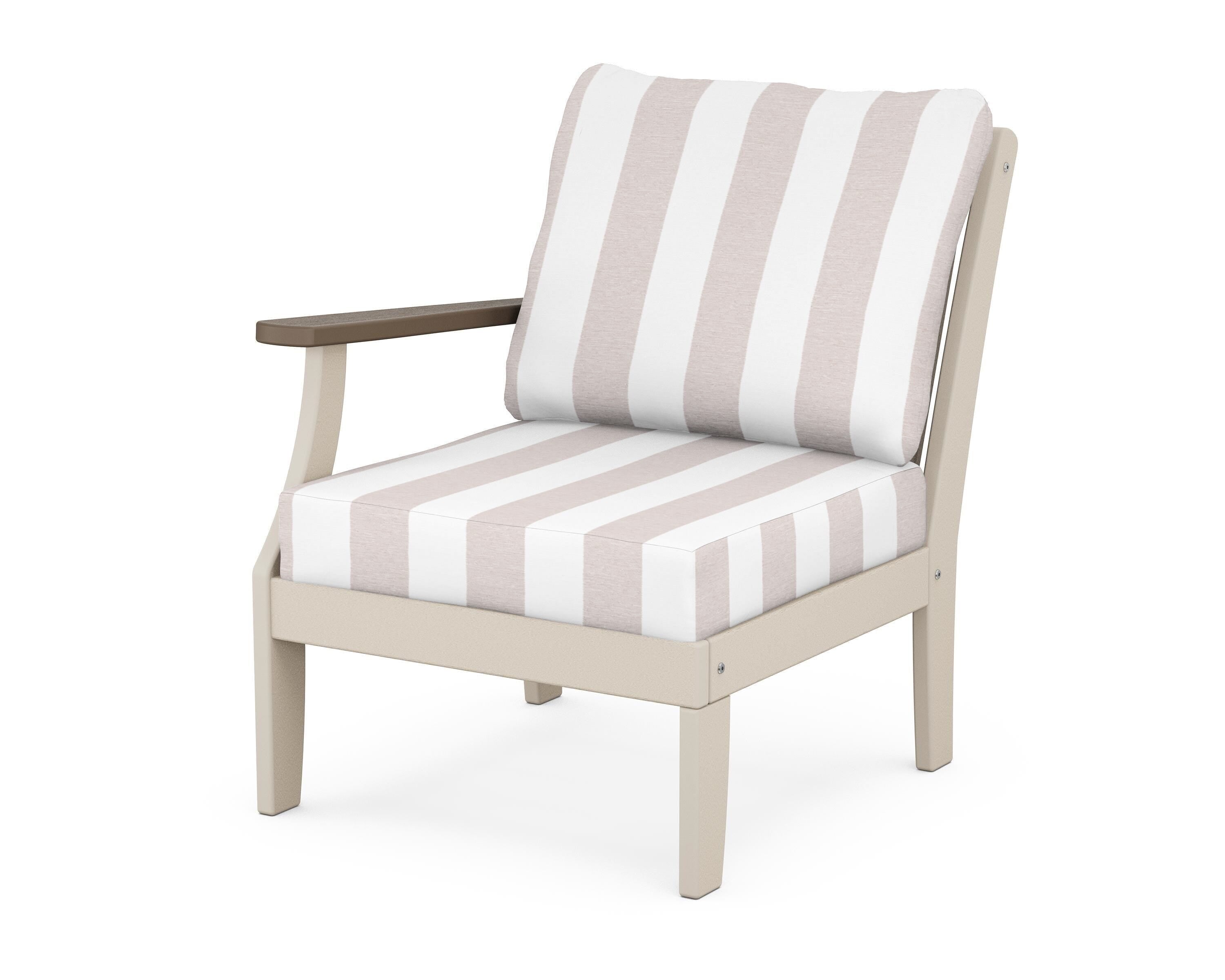 POLYWOOD® Braxton Modular Left Arm Chair in Sand / Kona / Cabana Stripe Dune Burlap