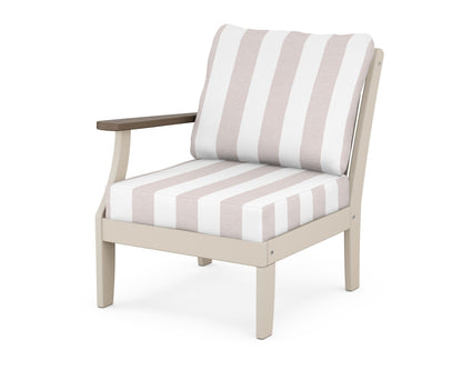POLYWOOD® Braxton Modular Left Arm Chair in Sand / Kona / Cabana Stripe Dune Burlap