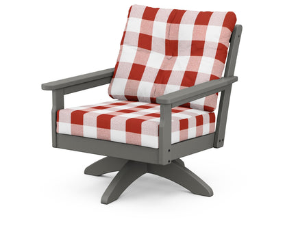 POLYWOOD® Vineyard Deep Seating Swivel Chair in Slate Grey / Buffalo Plaid Crimson