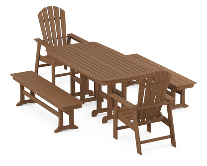 POLYWOOD® South Beach 5-Piece Dining Set with Benches in Teak