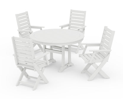 POLYWOOD® Captain Folding Chair 5-Piece Round Dining Set with Trestle Legs in White