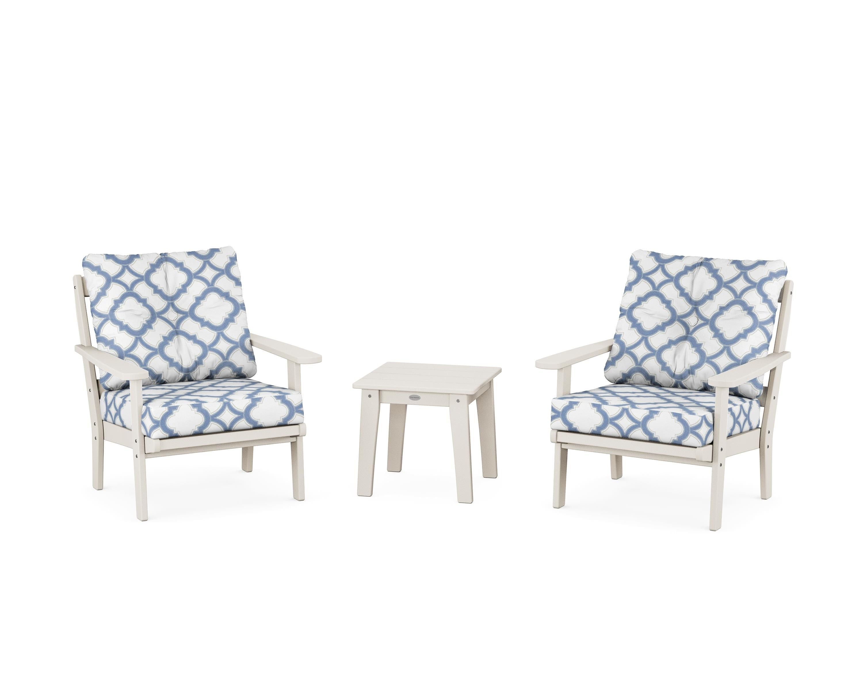 POLYWOOD® Mission 3-Piece Deep Seating Set in Sand / Trellis Sky Blue