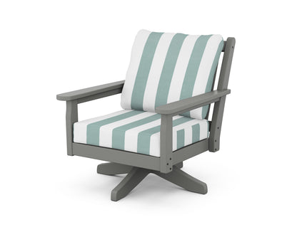 POLYWOOD® Chippendale Deep Seating Swivel Chair in Slate Grey / Cabana Stripe Glacier Spa