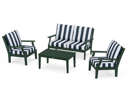 POLYWOOD® Braxton 4-Piece Deep Seating Chair Set in Green / Cabana Stripe Marine Indigo