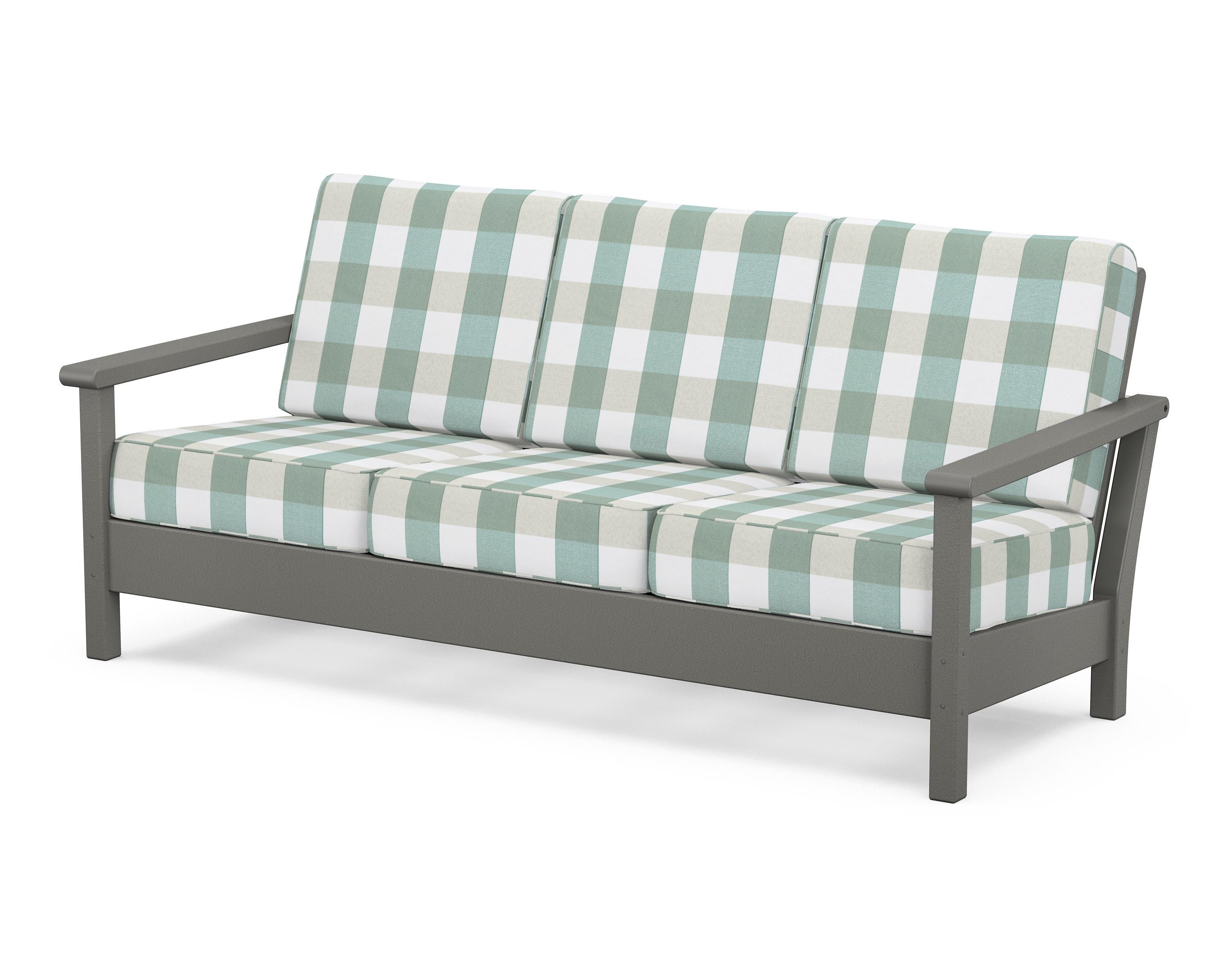 POLYWOOD® Harbour Deep Seating Sofa in Slate Grey / Buffalo Plaid Glacier Spa