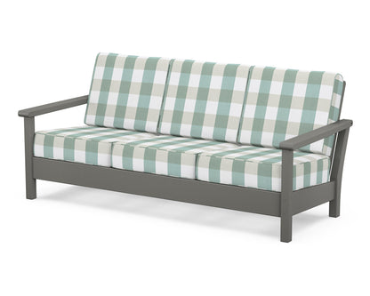 POLYWOOD® Harbour Deep Seating Sofa in Slate Grey / Buffalo Plaid Glacier Spa