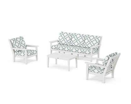 POLYWOOD® Chippendale 4-Piece Deep Seating Set with Sofa in White / Trellis Glacier Spa