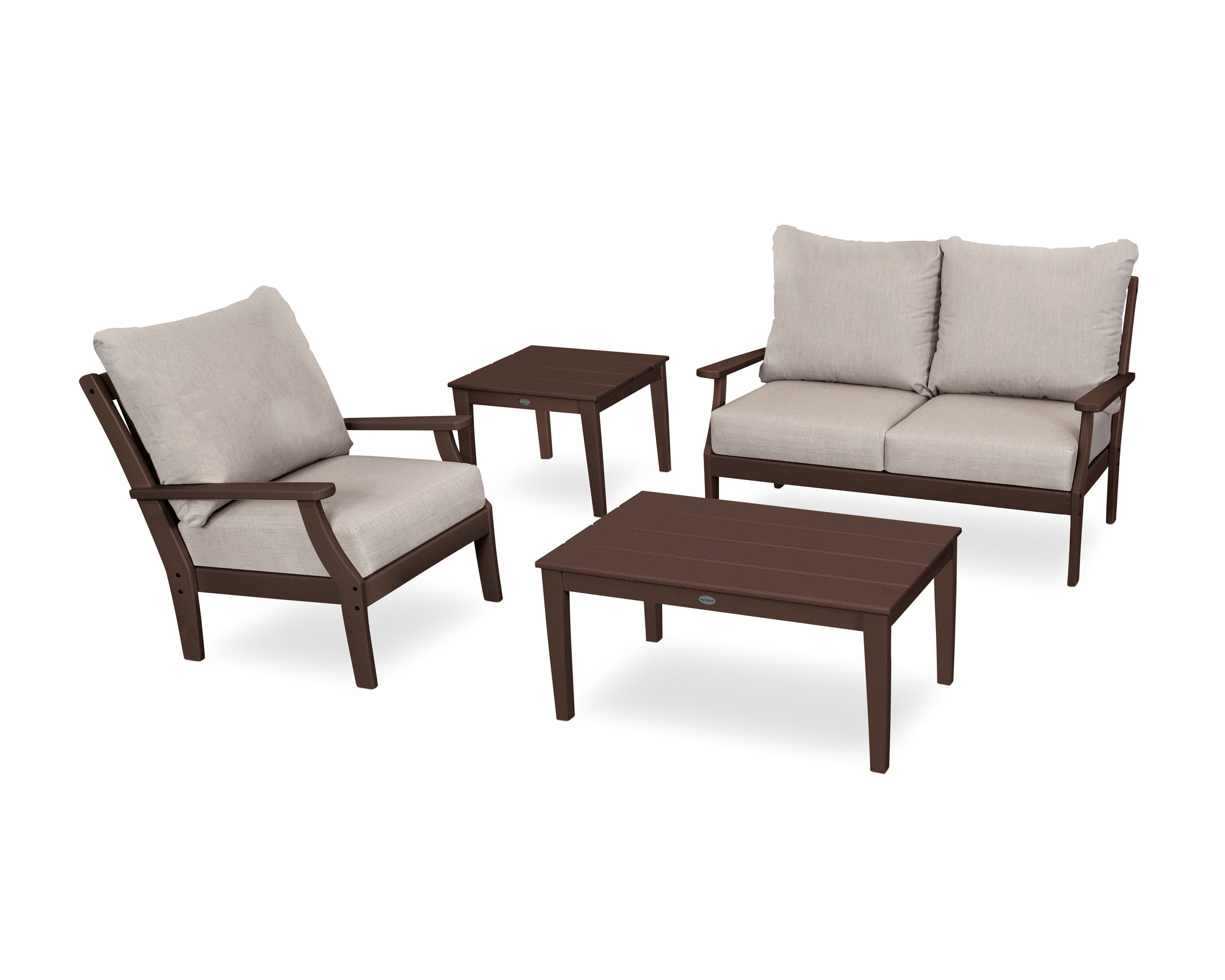 POLYWOOD® Braxton 4-Piece Deep Seating Set in Mahogany / Cast Ash