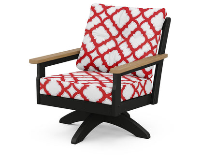 POLYWOOD® Vineyard Deep Seating Swivel Chair in Black / Natural / Trellis Crimson