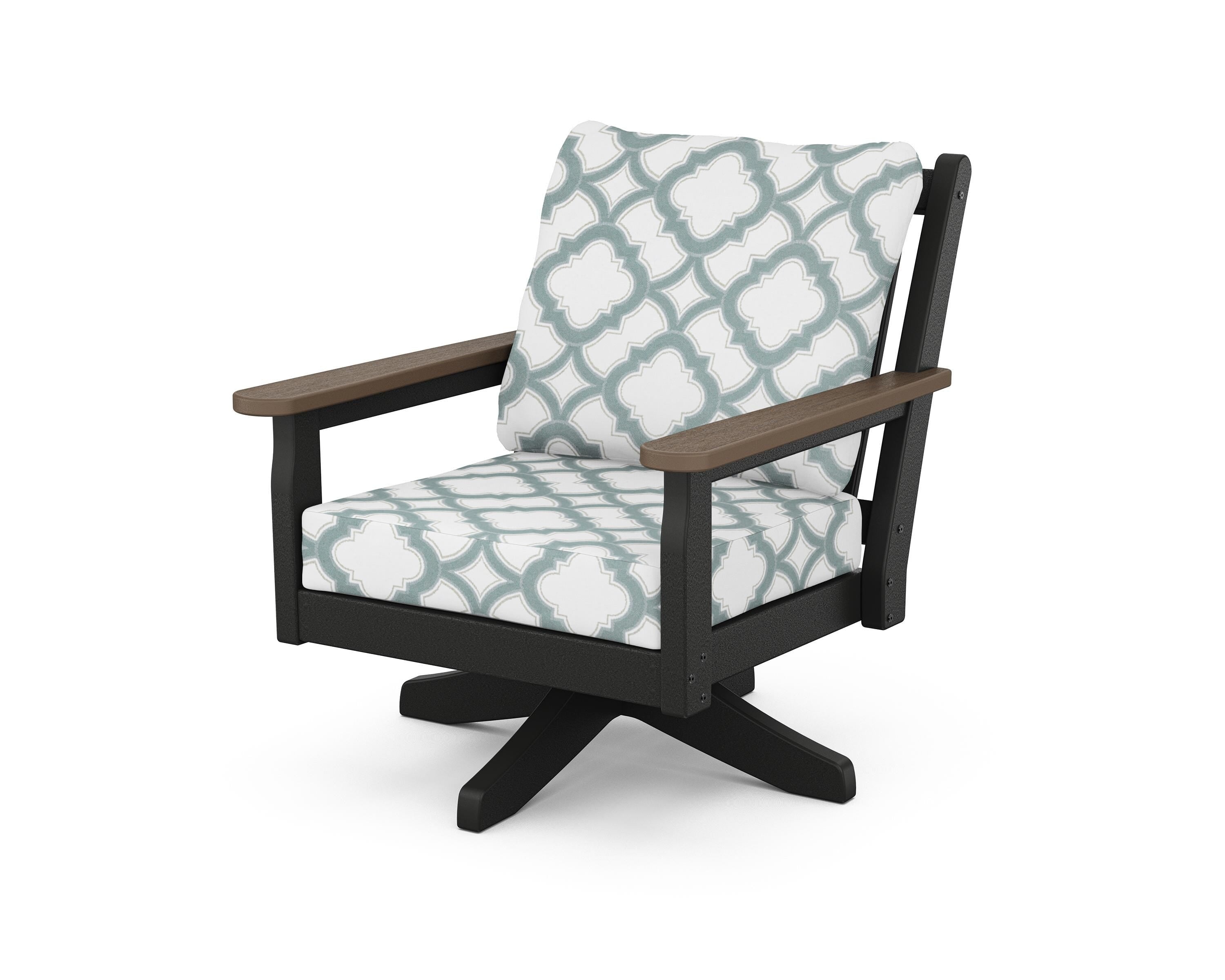 POLYWOOD® Chippendale Deep Seating Swivel Chair in Black / Kona / Trellis Glacier Spa