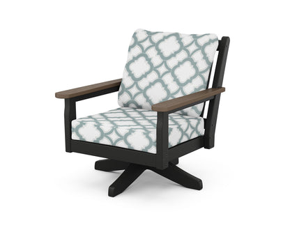 POLYWOOD® Chippendale Deep Seating Swivel Chair in Black / Kona / Trellis Glacier Spa