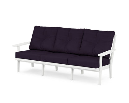 POLYWOOD® Prairie Deep Seating Sofa in White / Navy Linen