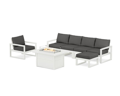 POLYWOOD® EDGE Sectional Lounge and Fire Pit Set in Vintage White / Spectrum Carbon