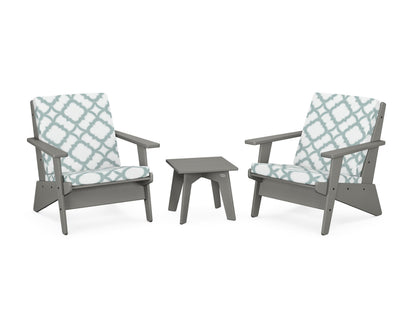 POLYWOOD® Riviera Modern Lounge 3-Piece Set in Slate Grey / Trellis Glacier Spa