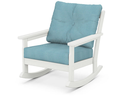 POLYWOOD® Vineyard Deep Seating Rocking Chair in Vintage White / Lattice Sky Blue