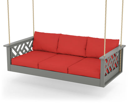 POLYWOOD® Chippendale Daybed Swing in Slate Grey / Crimson Linen
